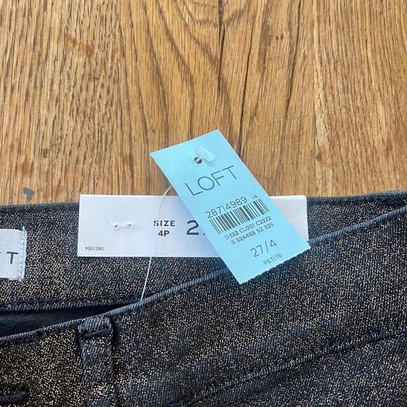 LOFT Black Denim Gold Shimmer Slim Pocket Skinny Stretch Jeans 4 Petite - Picture 4 of 8